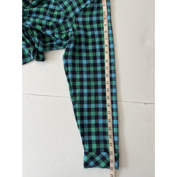 J Jill Tunic Top Shirt Women L Green Black Plaid Relaxed 1/4 Button Up Cottage - Picture 7 of 9